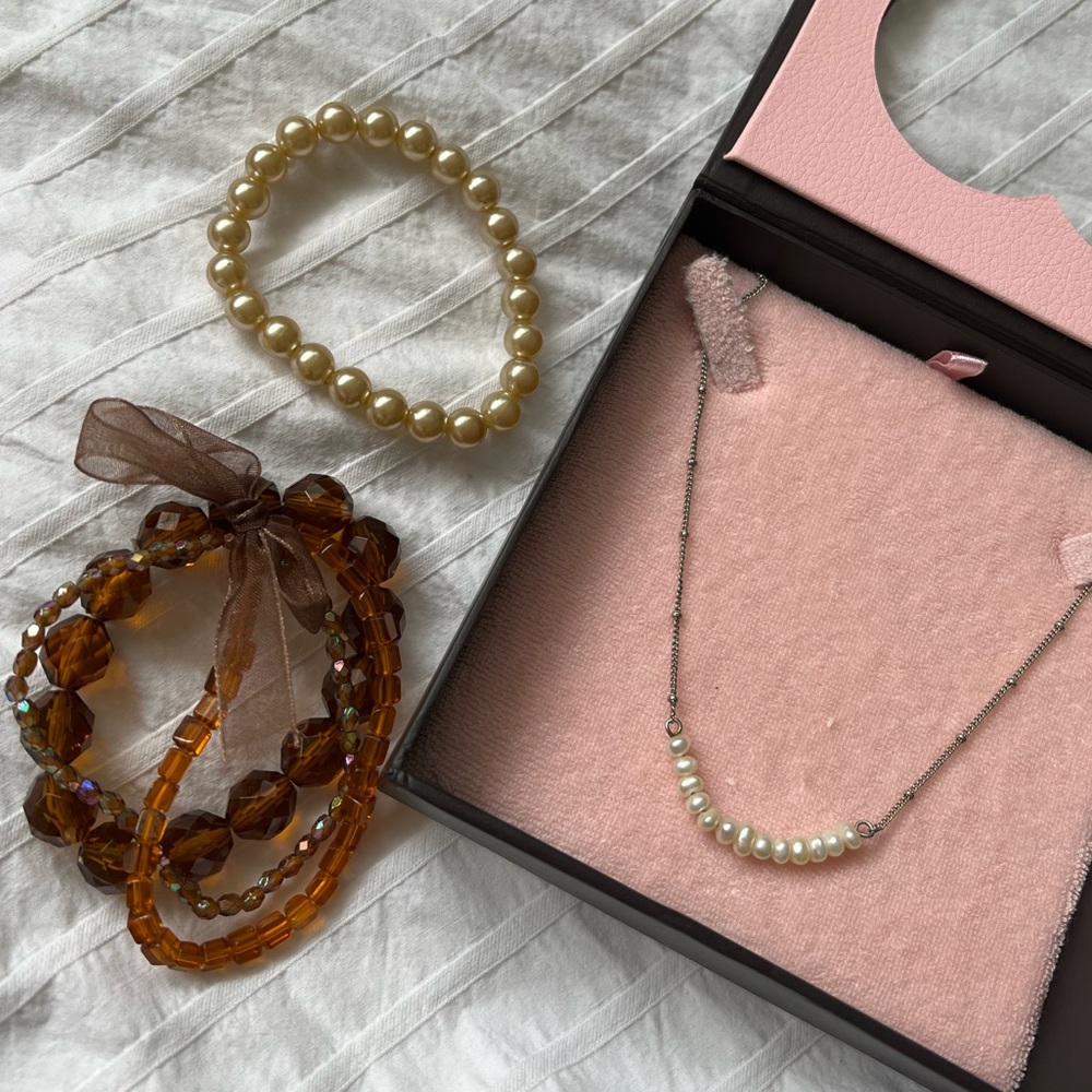 Neutral brown and cream pearl jewelry bundle